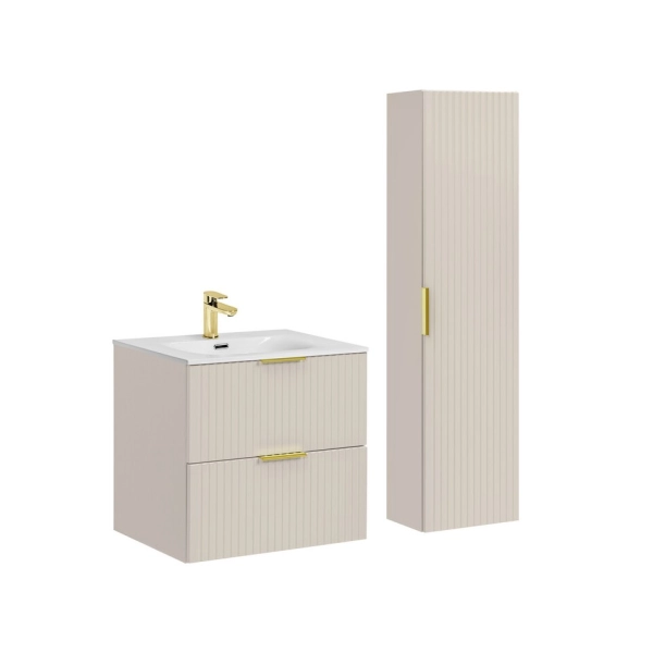 Zestaw Szafka łazienkowa 60 cm z umywalką i szafką boczną wysoką kaszmir Adel Cashmere SET-ADC 60CM SKY HIGH CABINET, Comad